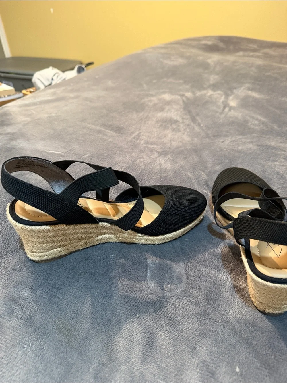Joie Black Espadrille Slingback Wedge Sandals with Cross Elastic Straps